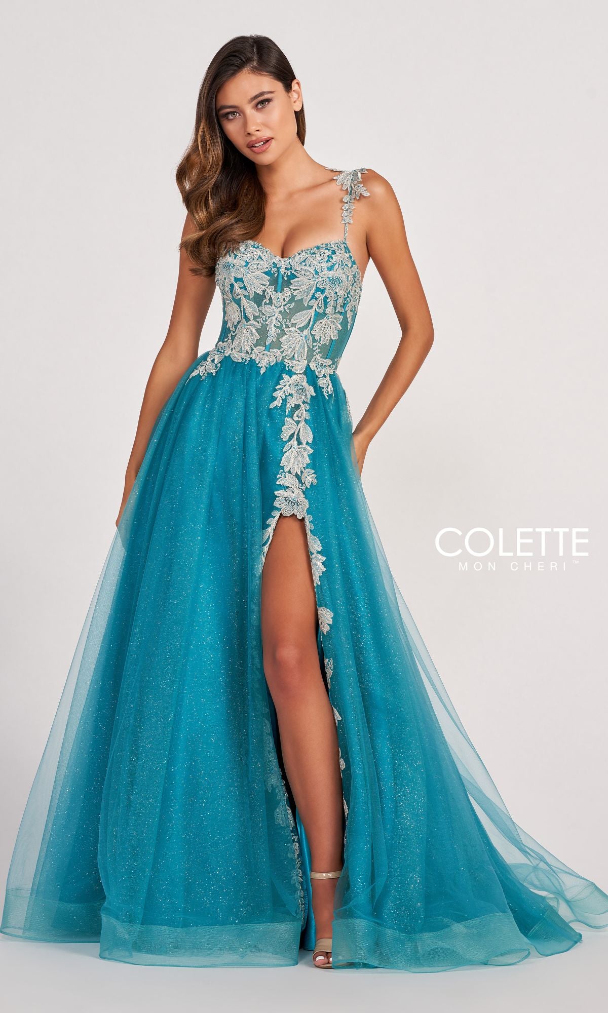 Colette CL2020 GlitterLace Long Prom Dress PromGirl