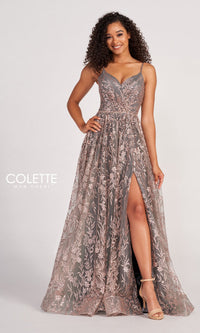 Colette CL2022 Strappy A-Line Glitter Prom Dress