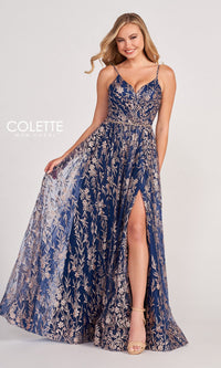 Colette CL2022 Strappy A-Line Glitter Prom Dress