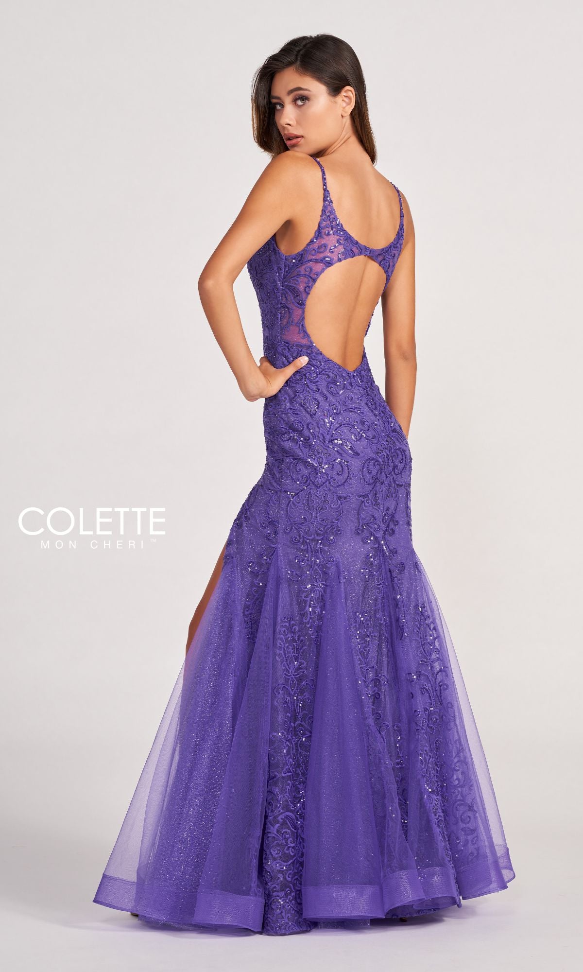 Colette CL2024 Sequin-Lace Cut-Out Long Prom Dress