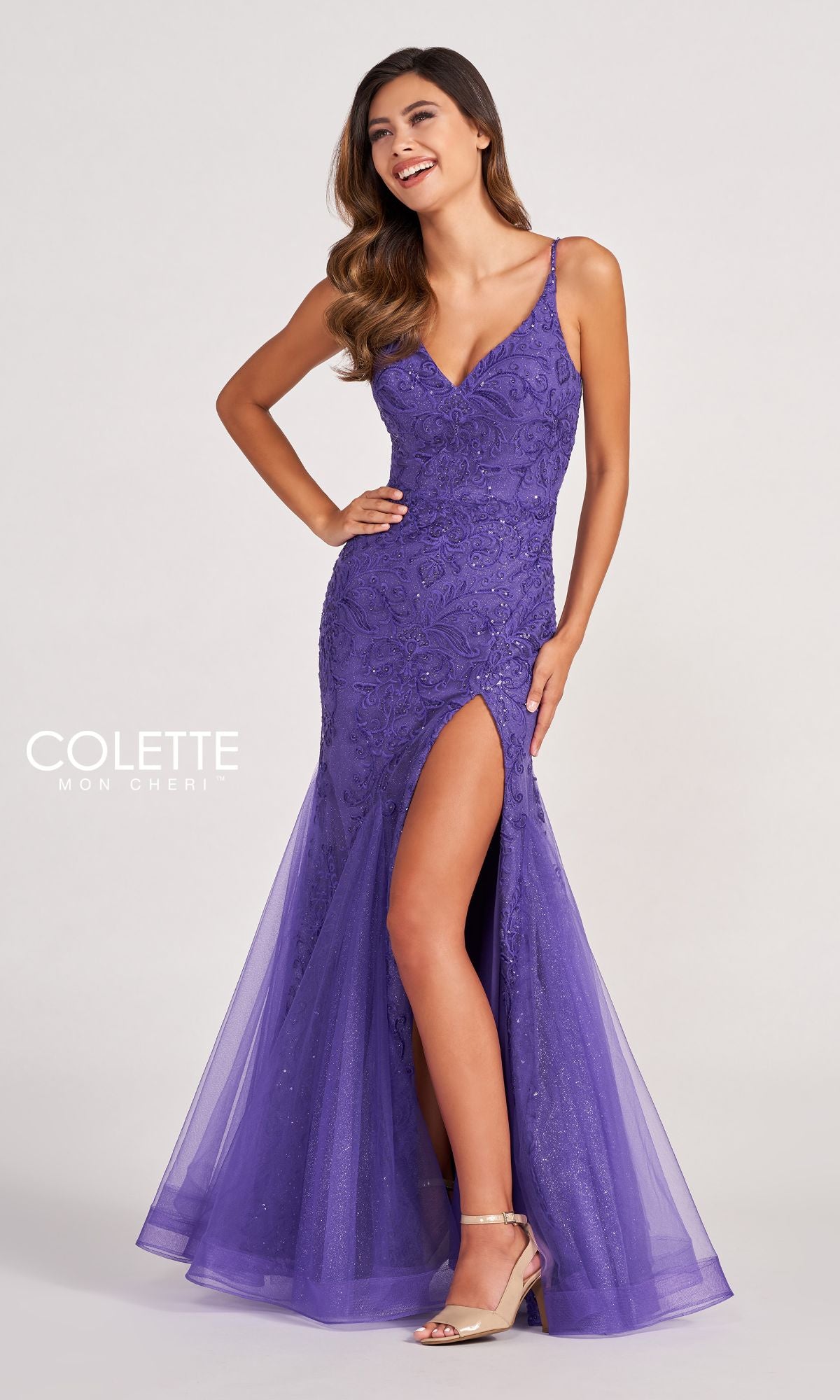 Colette CL2024 Sequin-Lace Cut-Out Long Prom Dress