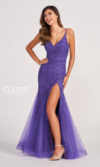 Colette CL2024 Sequin-Lace Cut-Out Long Prom Dress