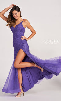 Colette CL2024 Sequin-Lace Cut-Out Long Prom Dress