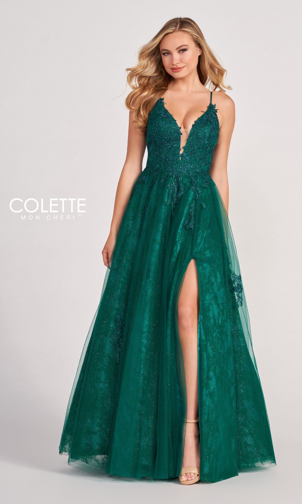 Beaded Lace Long A-Line Prom Dress Colette CL2025