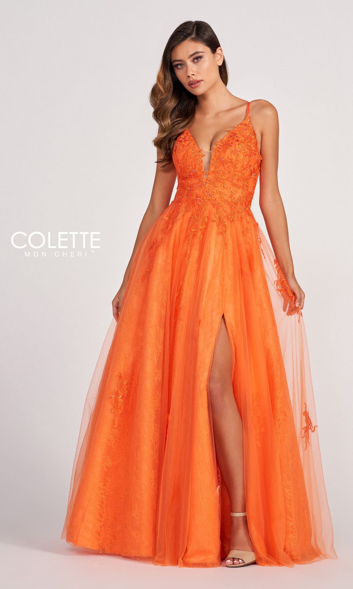 Beaded Lace Long A-Line Prom Dress Colette CL2025