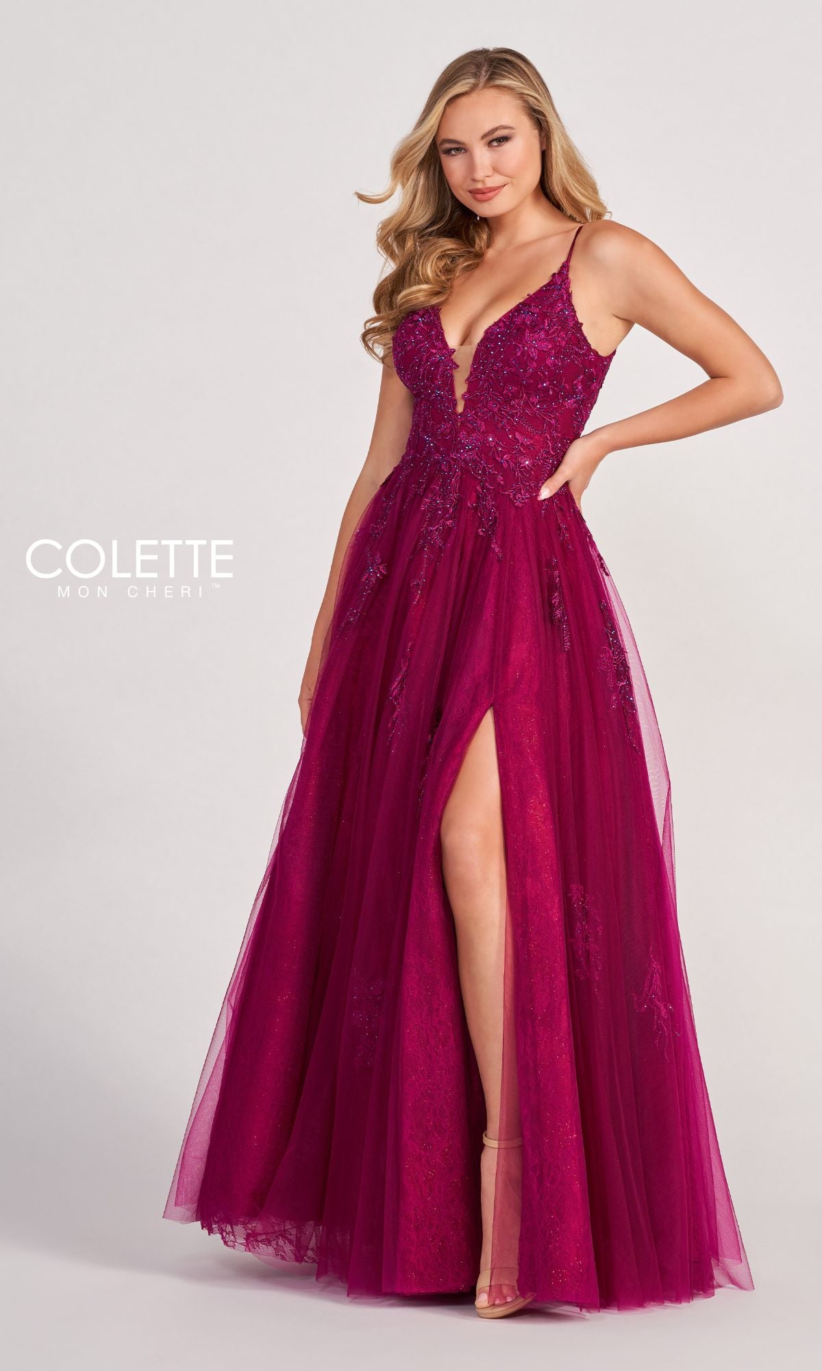 Beaded Lace Long A-Line Prom Dress Colette CL2025