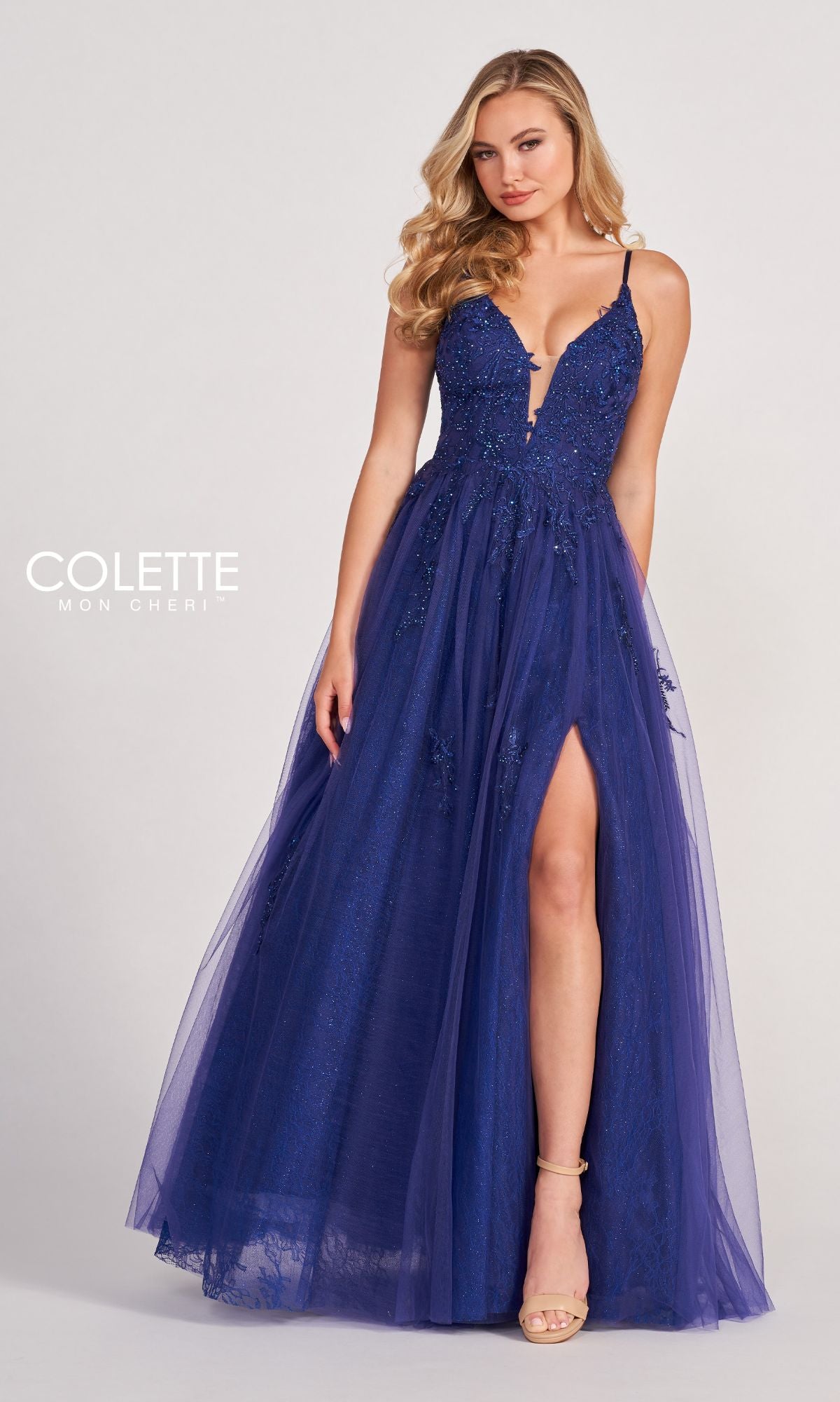 Beaded Lace Long A-Line Prom Dress Colette CL2025