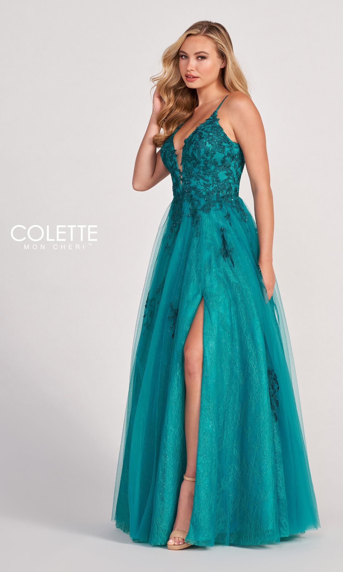 Beaded Lace Long A-Line Prom Dress Colette CL2025