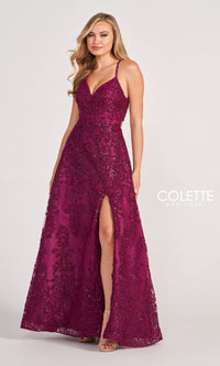 Colette CL2028 Strappy-Back Lace A-Line Prom Dress