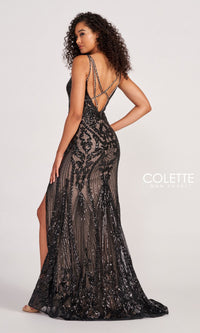 Colette CL2035 Sequin-Tulle Long Black Formal Dress