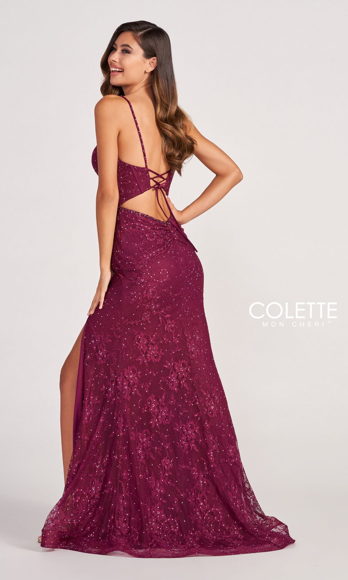 Colette CL2037 Long Lace Prom Dress with Beads