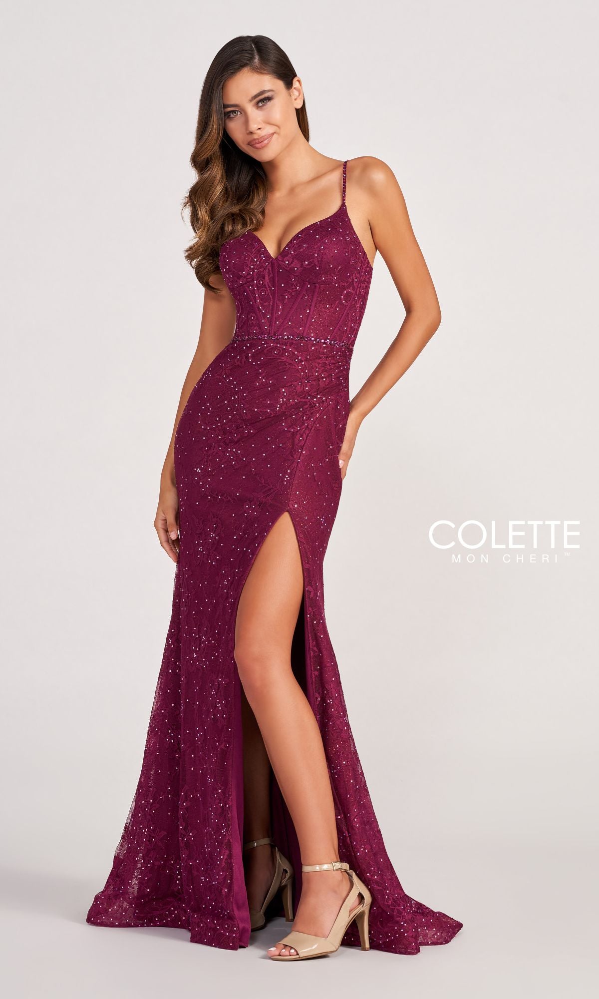 Colette CL2037 Long Lace Prom Dress with Beads