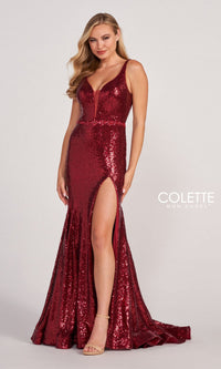 Colette CL2041 Deep V-Neck Long Sequin Formal Gown