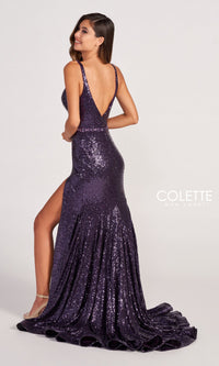 Colette CL2041 Deep V-Neck Long Sequin Formal Gown