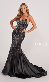 Colette CL2043 Keyhole-Back Long Satin Prom Dress