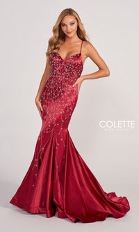 Colette CL2043 Keyhole-Back Long Satin Prom Dress