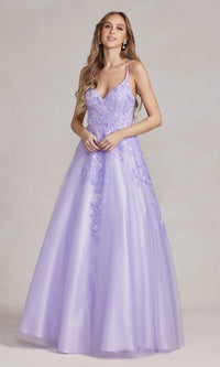 Lilac Purple Corset-Back Long Prom Ball Gown