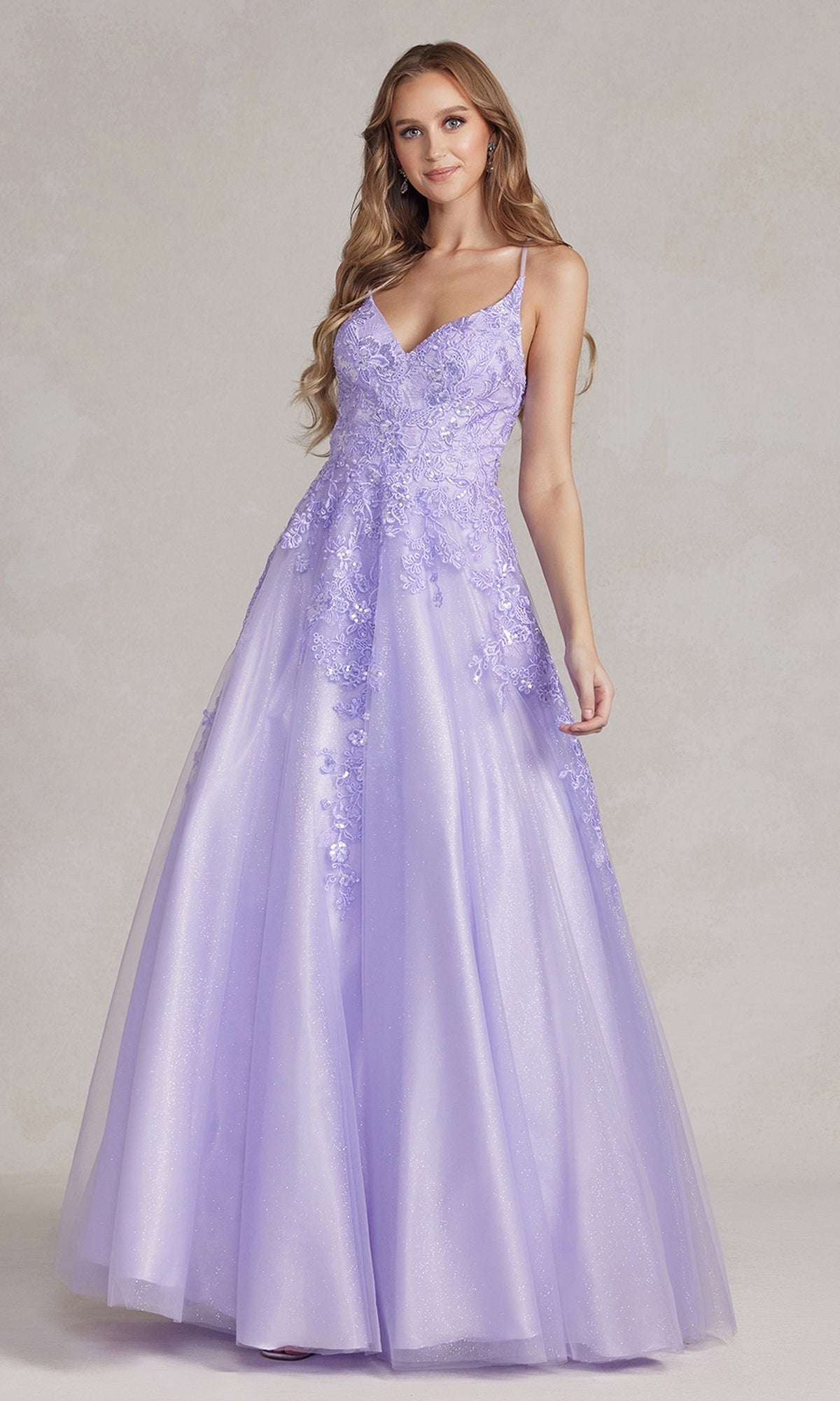 Lilac Purple Corset-Back Long Prom Ball Gown