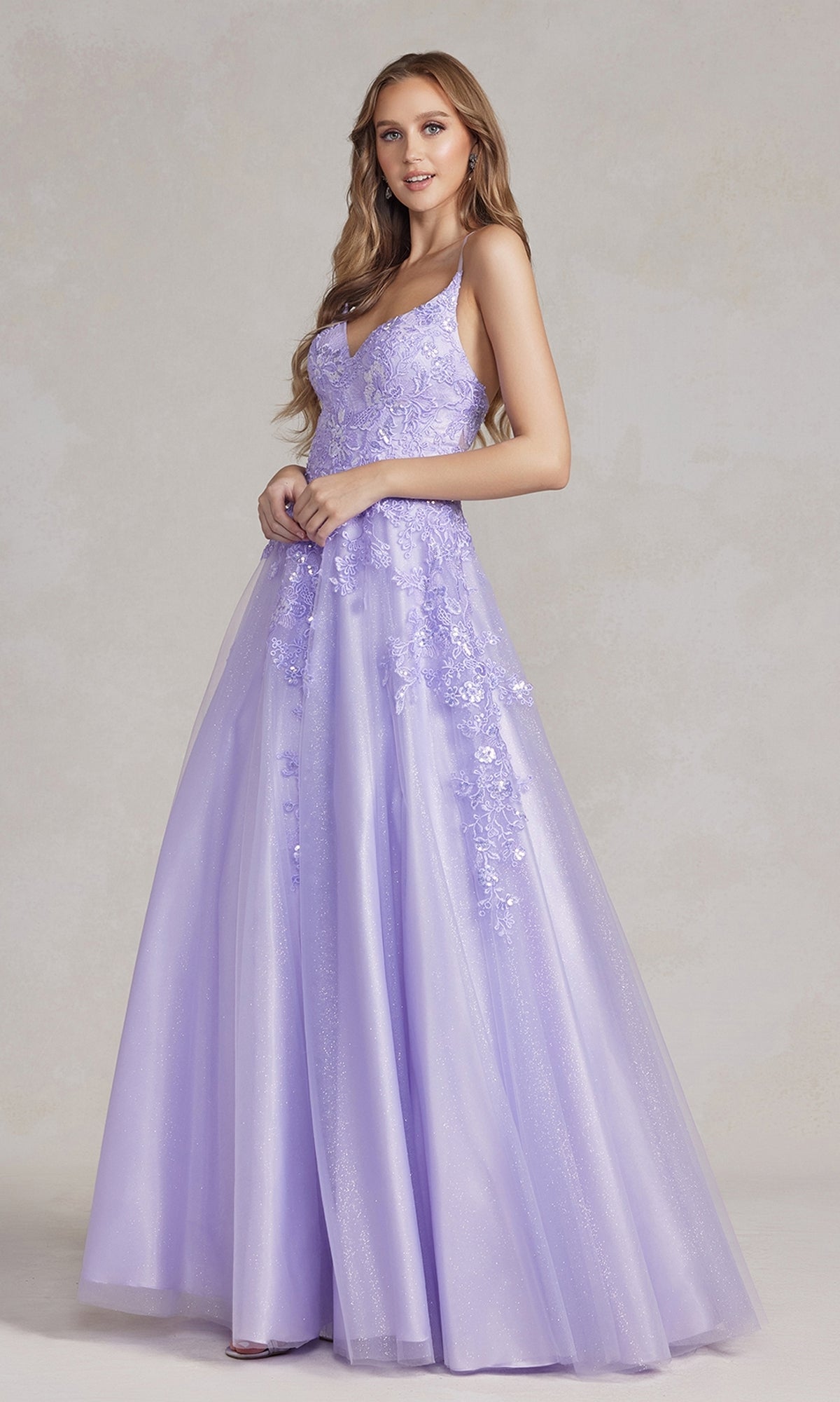 Lilac Purple Corset-Back Long Prom Ball Gown