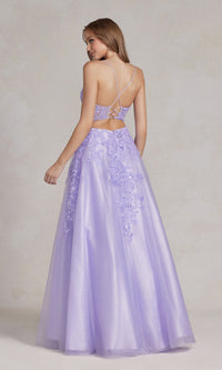 Lilac Purple Corset-Back Long Prom Ball Gown