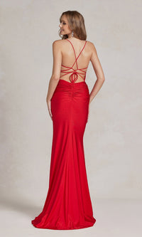 Backless Prom Dress with Beaded Floral Appliques