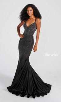 Strappy-Back Long Beaded Ellie Wilde Formal Gown