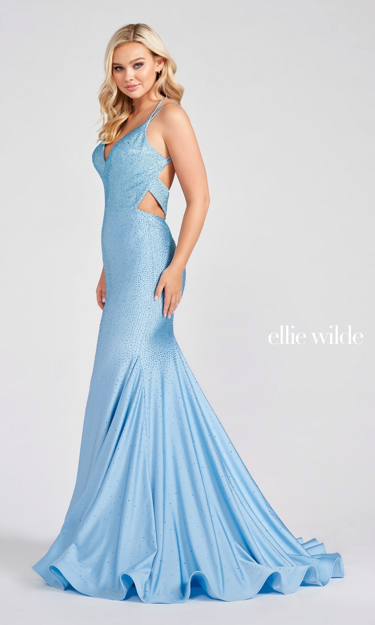 Strappy-Back Long Beaded Ellie Wilde Formal Gown