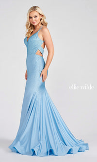 Strappy-Back Long Beaded Ellie Wilde Formal Gown