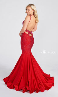 Strappy-Back Long Beaded Ellie Wilde Formal Gown