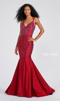 Strappy-Back Long Beaded Ellie Wilde Formal Gown