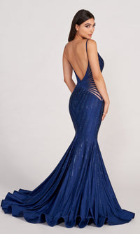 Sheer-Sides Beaded Stretch Mermaid Formal Dress