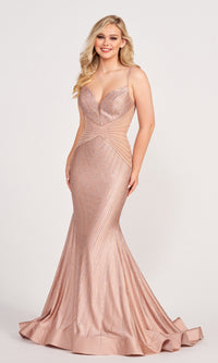 Sheer-Sides Beaded Stretch Mermaid Formal Dress