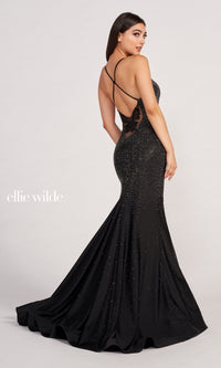 Ellie Wilde Butterfly-Back Long Beaded Prom Dress