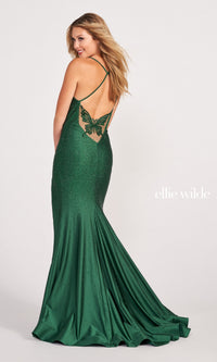 Ellie Wilde Butterfly-Back Long Beaded Prom Dress