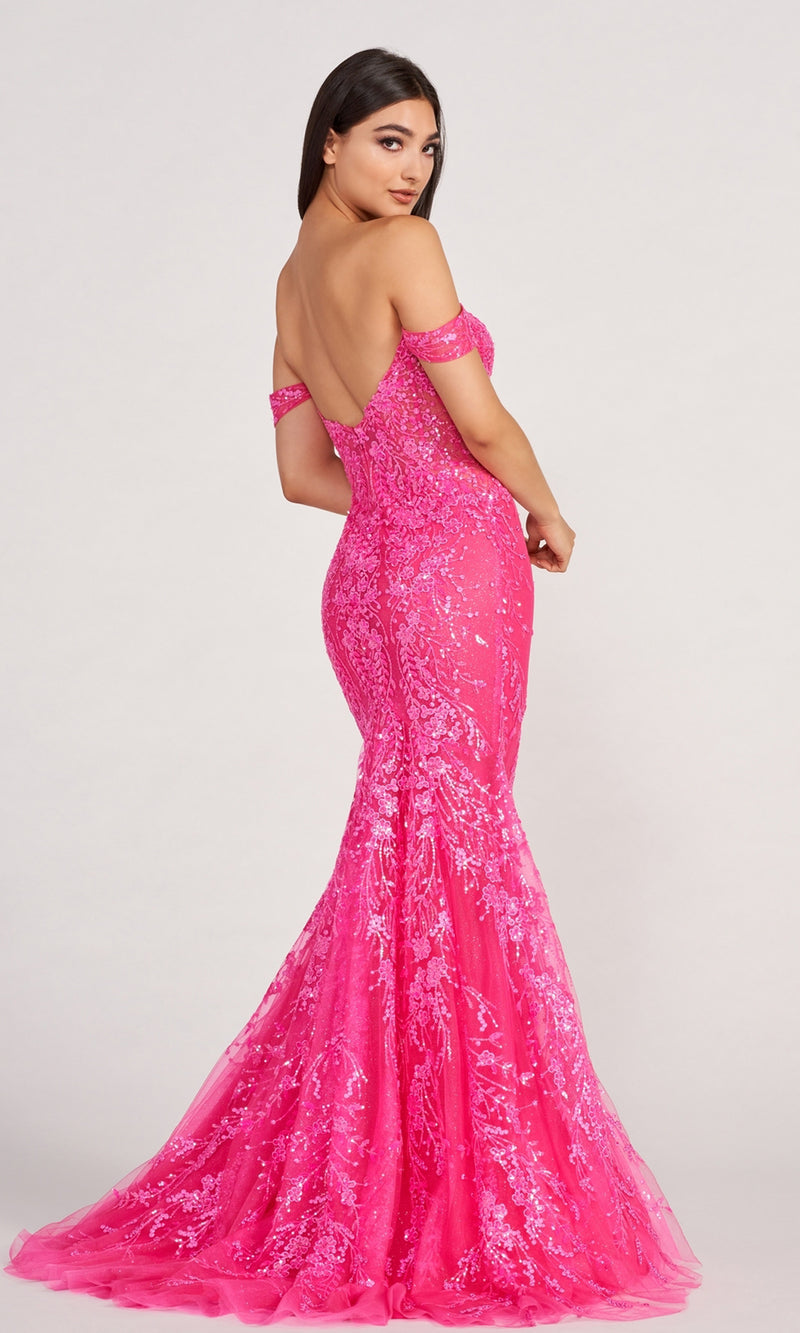 Embroidered-Lace Off-Shoulder Long Mermaid Gown - PromGirl