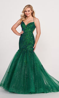 Ellie Wilde Glitter-Tulle Long Mermaid Prom Gown