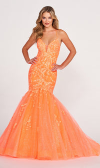 Ellie Wilde Glitter-Tulle Long Mermaid Prom Gown