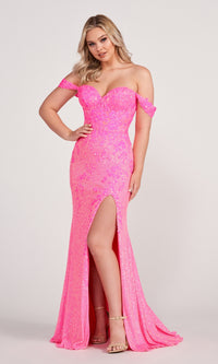 Off-Shoulder Ellie Wilde Long Sequin Prom Dress