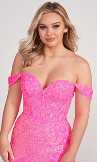 Off-Shoulder Ellie Wilde Long Sequin Prom Dress