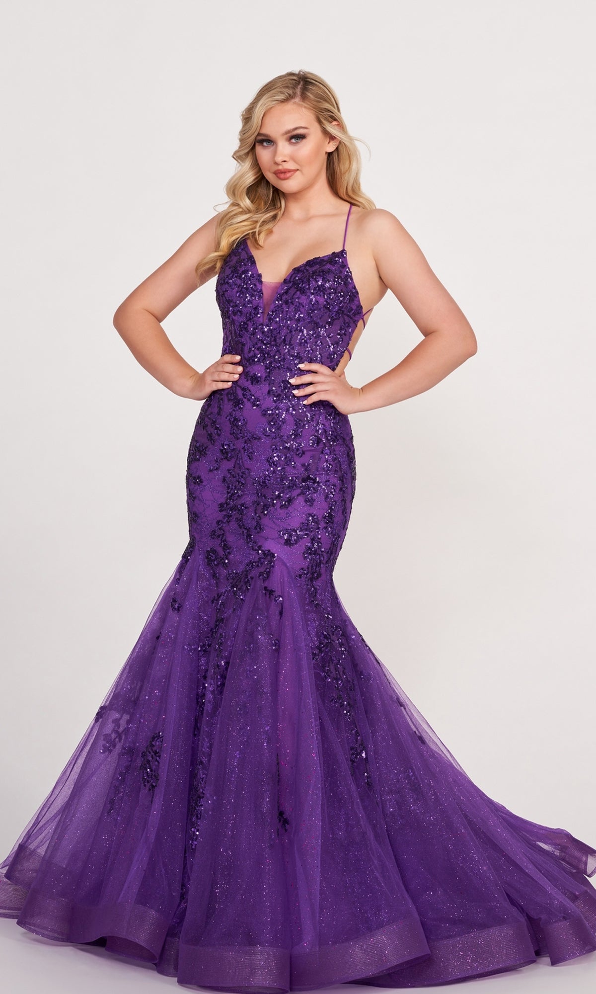 Backless Long Glitter Mermaid Prom Dress - PromGirl