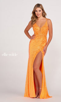 Bright Sequin-Lace Long Prom Dress