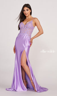 Ellie Wilde Open-Back Prom Dress with Lace Embroidery