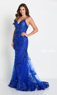 Ellie Wilde Long Glitter-Tulle Prom Dress EW34059