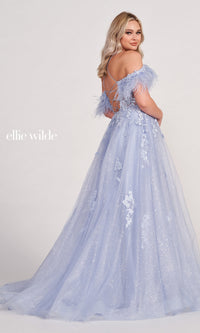 Glitter Ball Gown With Off The Shoulder Feather Sleeves