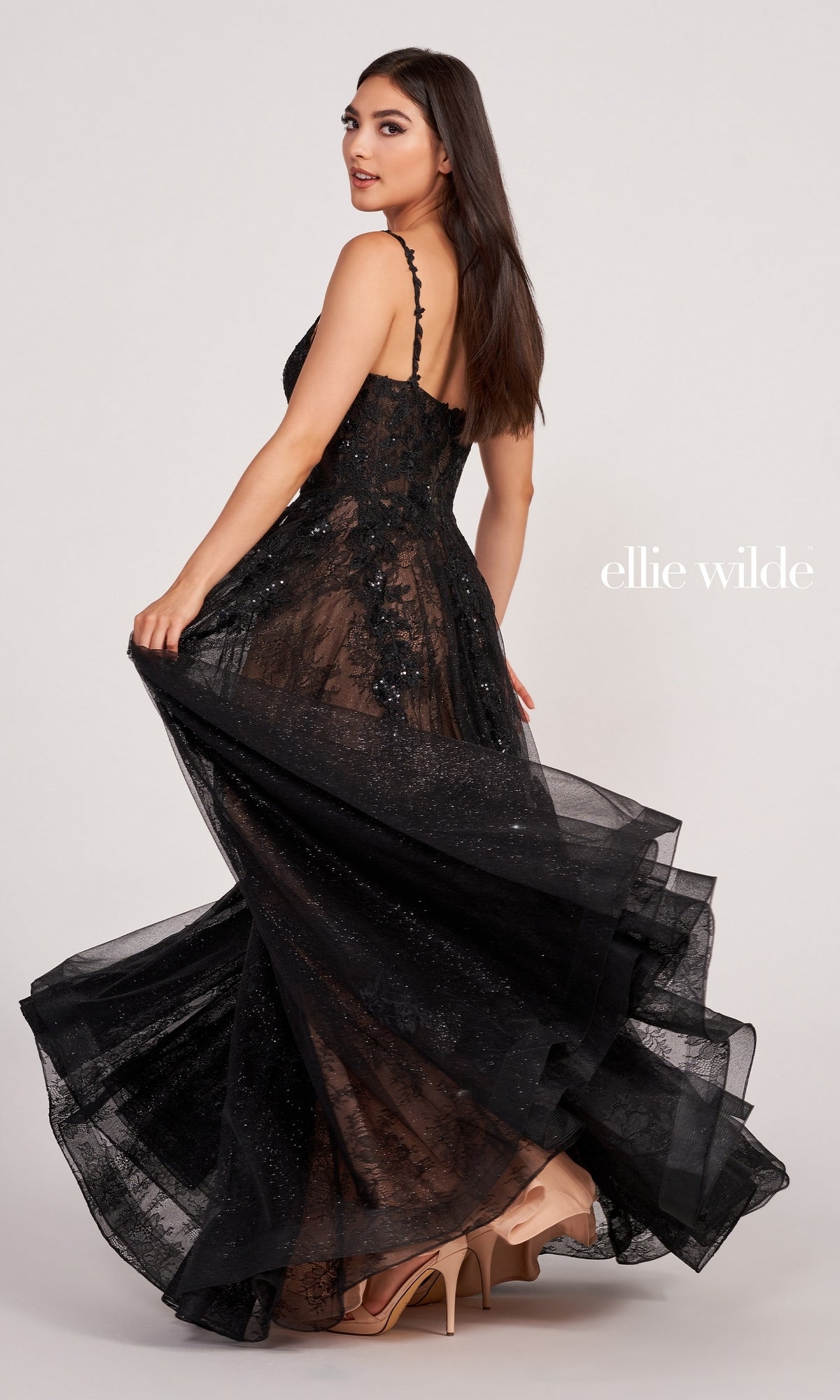 Long GlitterTulle Ellie Wilde Prom Dress PromGirl