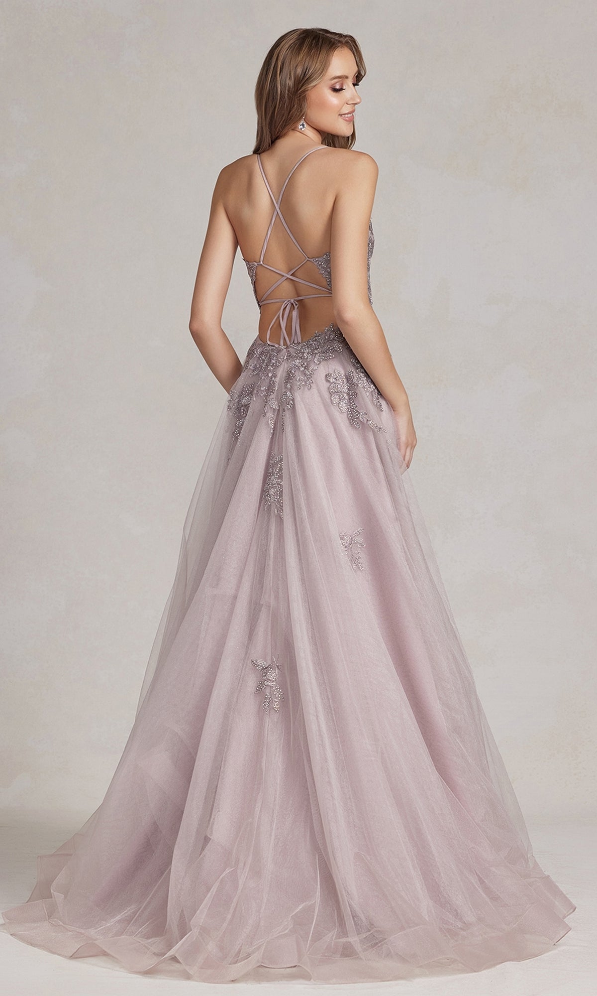 Beaded-Bodice Open-Back Long Prom Ball Gown - PromGirl