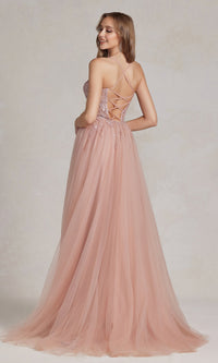 Corset-Bodice Long Pastel Prom Dress