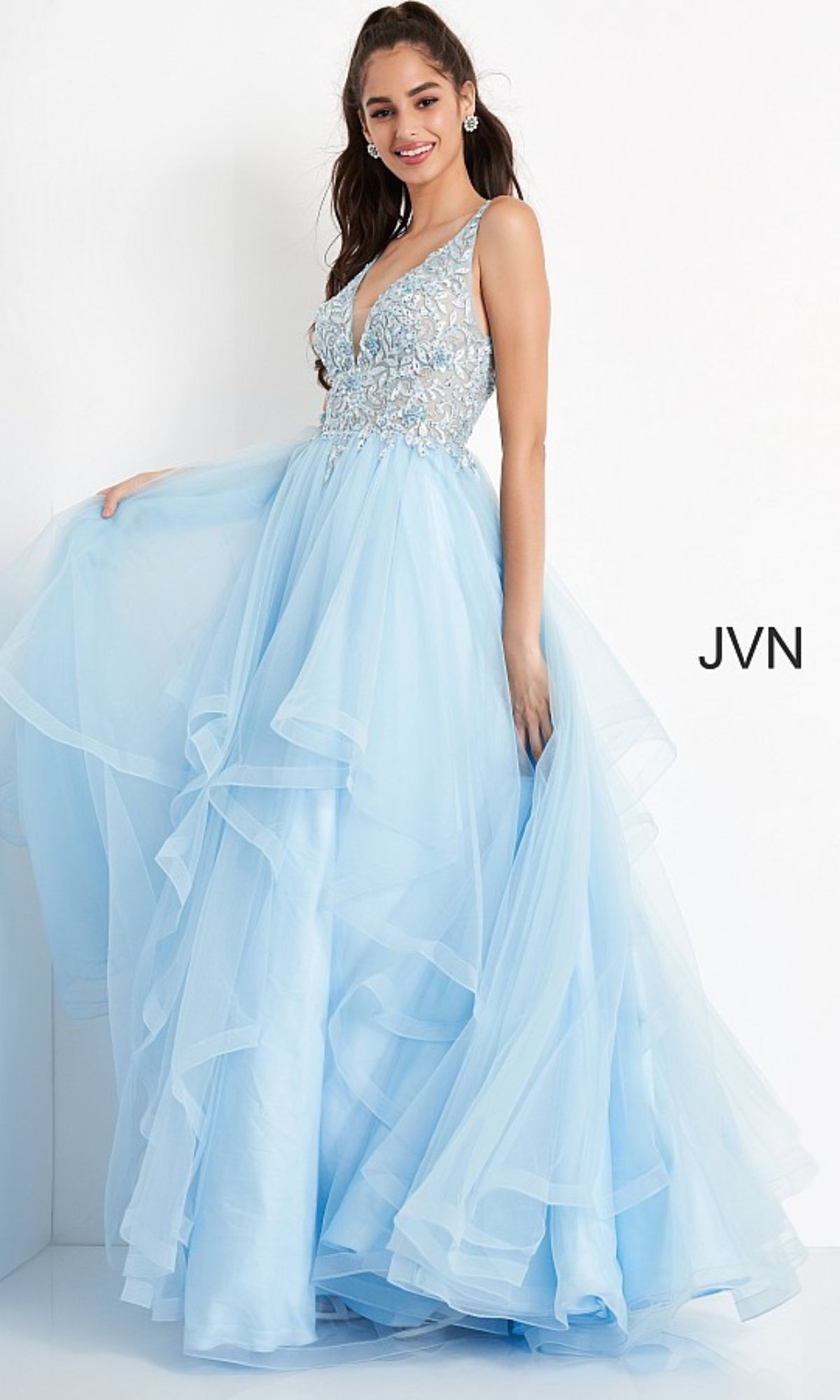 Sky blue Gown Dress in Silk with Printed - GW0641
