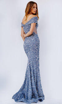 JVN by Jovani Sequin Off-the-Shoulder Prom Dress