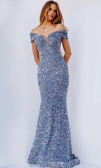 JVN by Jovani Sequin Off-the-Shoulder Prom Dress